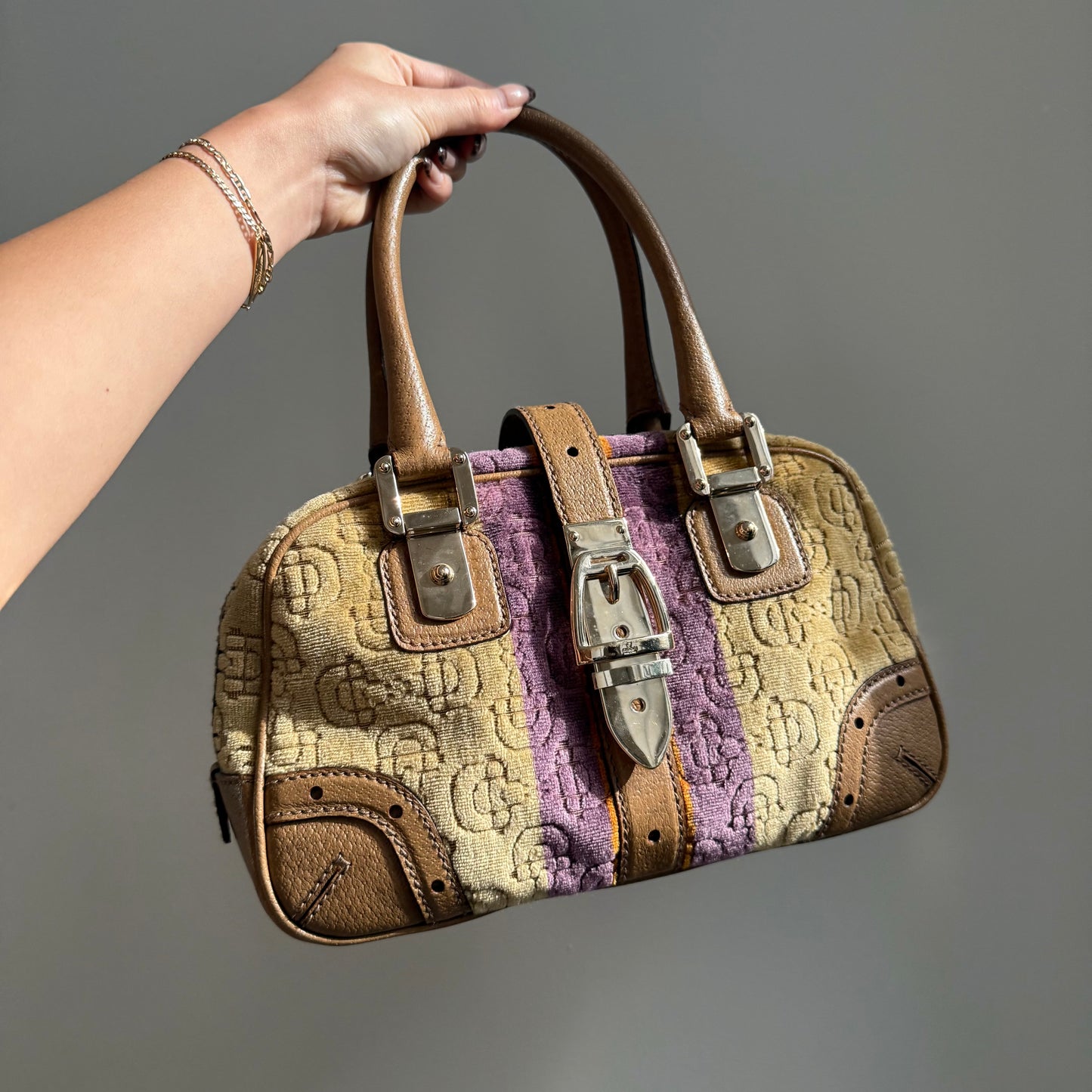 RARE Gucci Velvet Horsebit Buckle Top Handle Bag