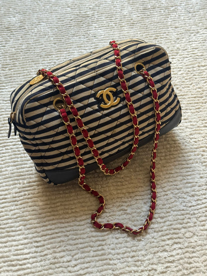 Chanel 2014 Coco Sailor Stripe Gold Shoulder Bag