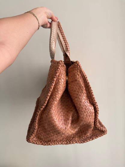 RARE Prada Madras Leather Woven Canapa Tote