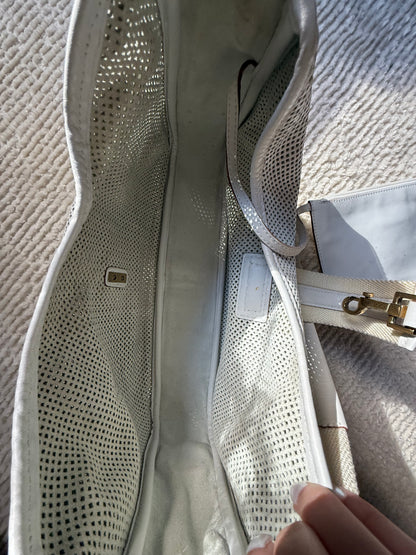 RARE Gucci White Perforated Leather Mesh Shoulder Bag