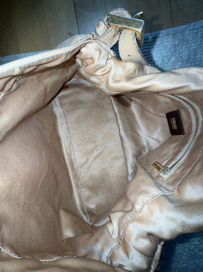 RARE Fendi Jumbo Burl Wood Beige Leather Baguette