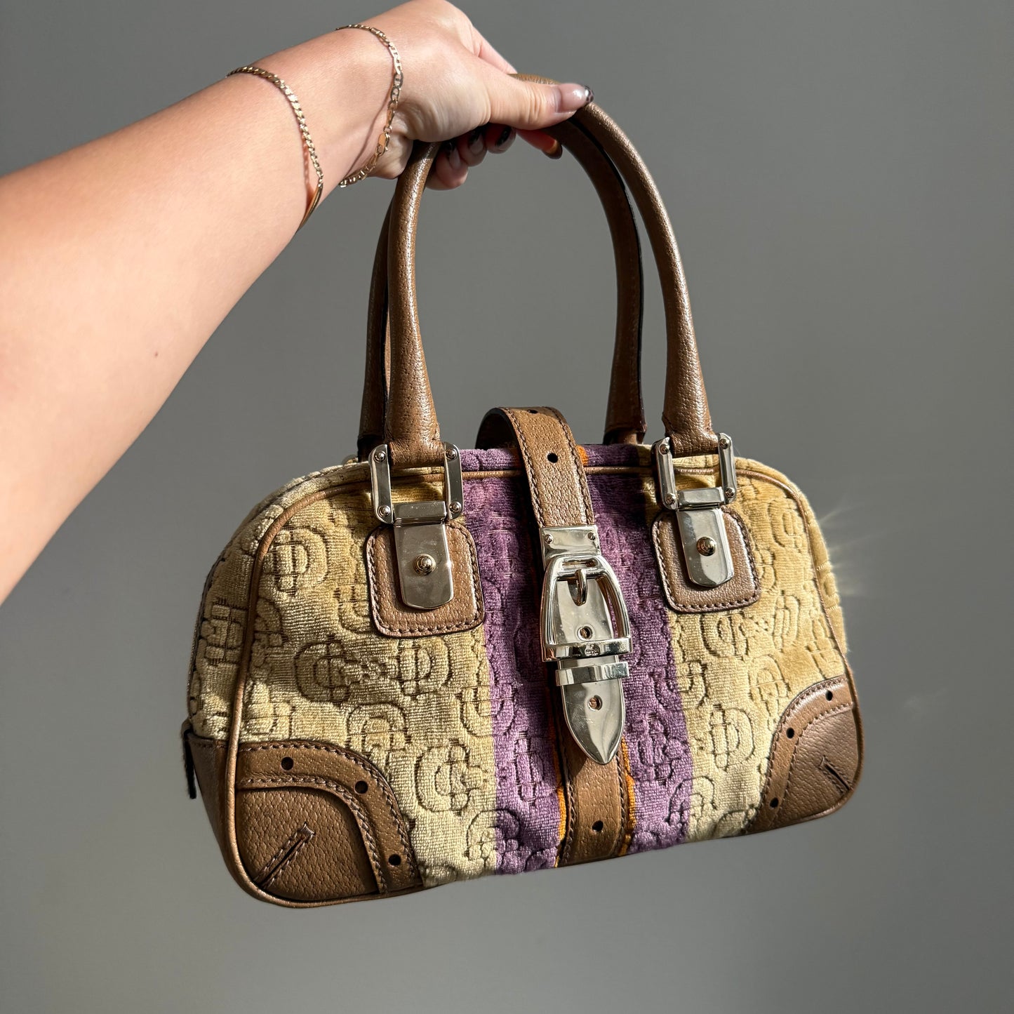 RARE Gucci Velvet Horsebit Buckle Top Handle Bag