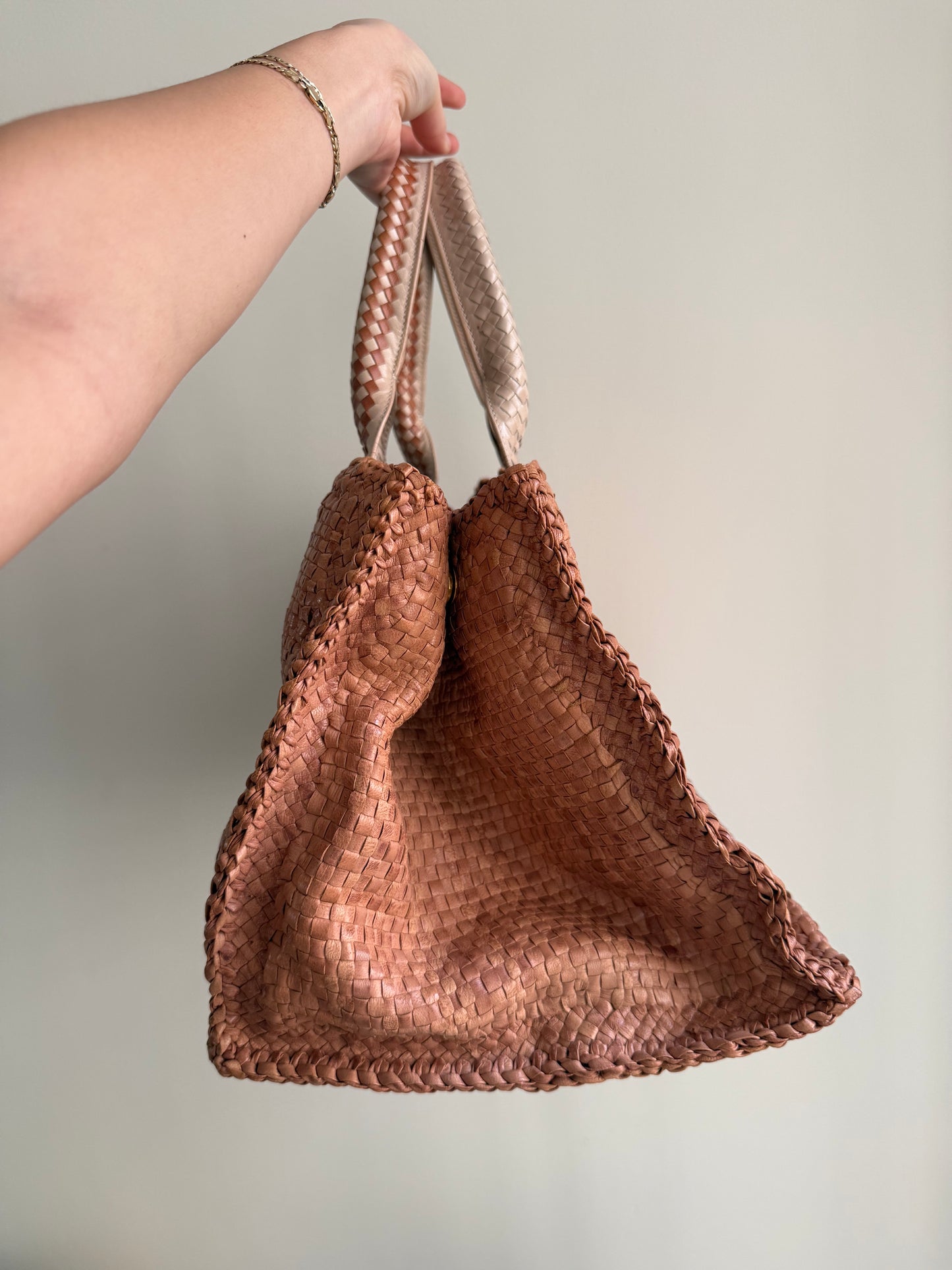 RARE Prada Madras Leather Woven Canapa Tote