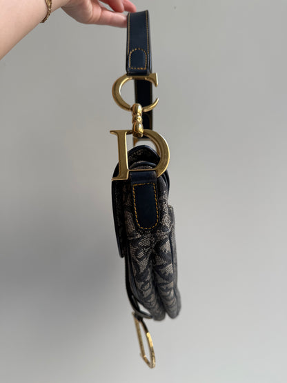 Christian Dior Navy Monogram Gold Saddle Bag
