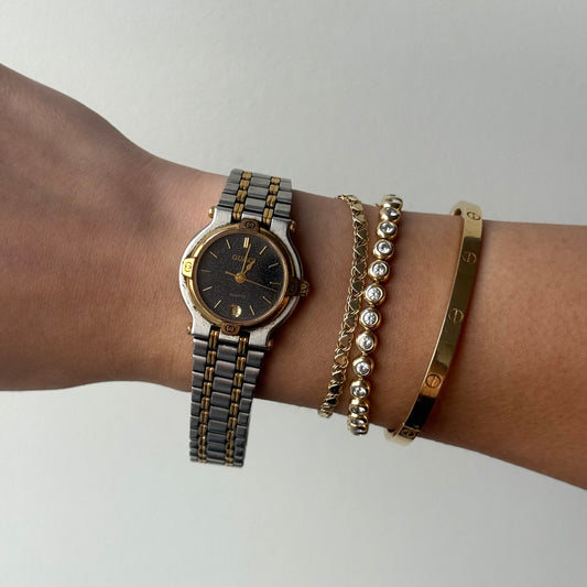 Gucci 24mm Black Dial Two Tone Watch