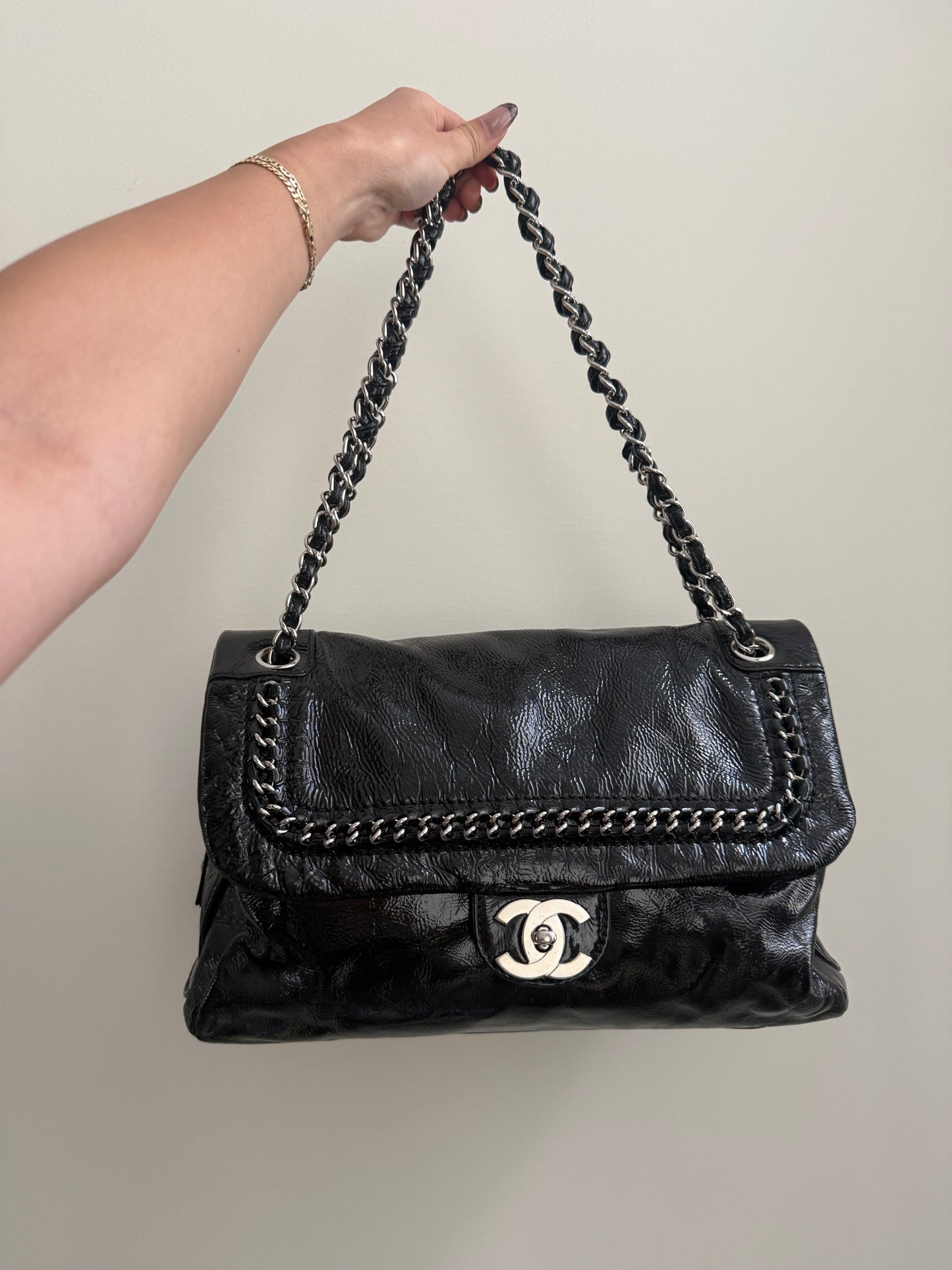 Chanel Black Patent Luxe Ligne Flap Bag