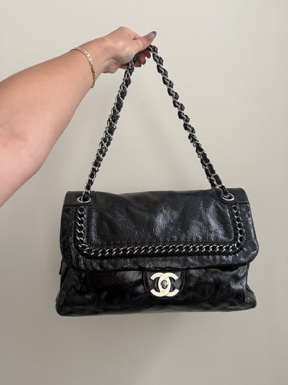 Chanel Black Patent Luxe Ligne Flap Bag