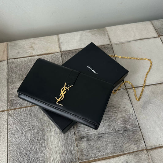 YSL Black & Gold Kate Wallet On Chain w/ Box