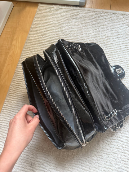 RARE NEW Chanel Black Patent Leather Luxe Ligne Flap Bag