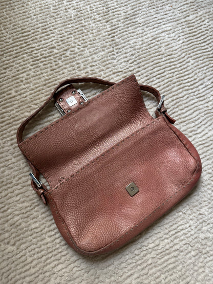 Fendi Rose Pink Metallic Leather Selleria Baguette