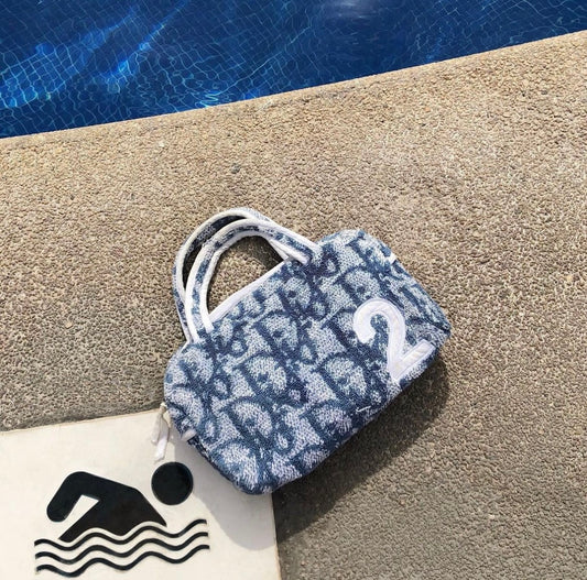 Dior Blue Monogram Terry Cloth Top Handle Bag
