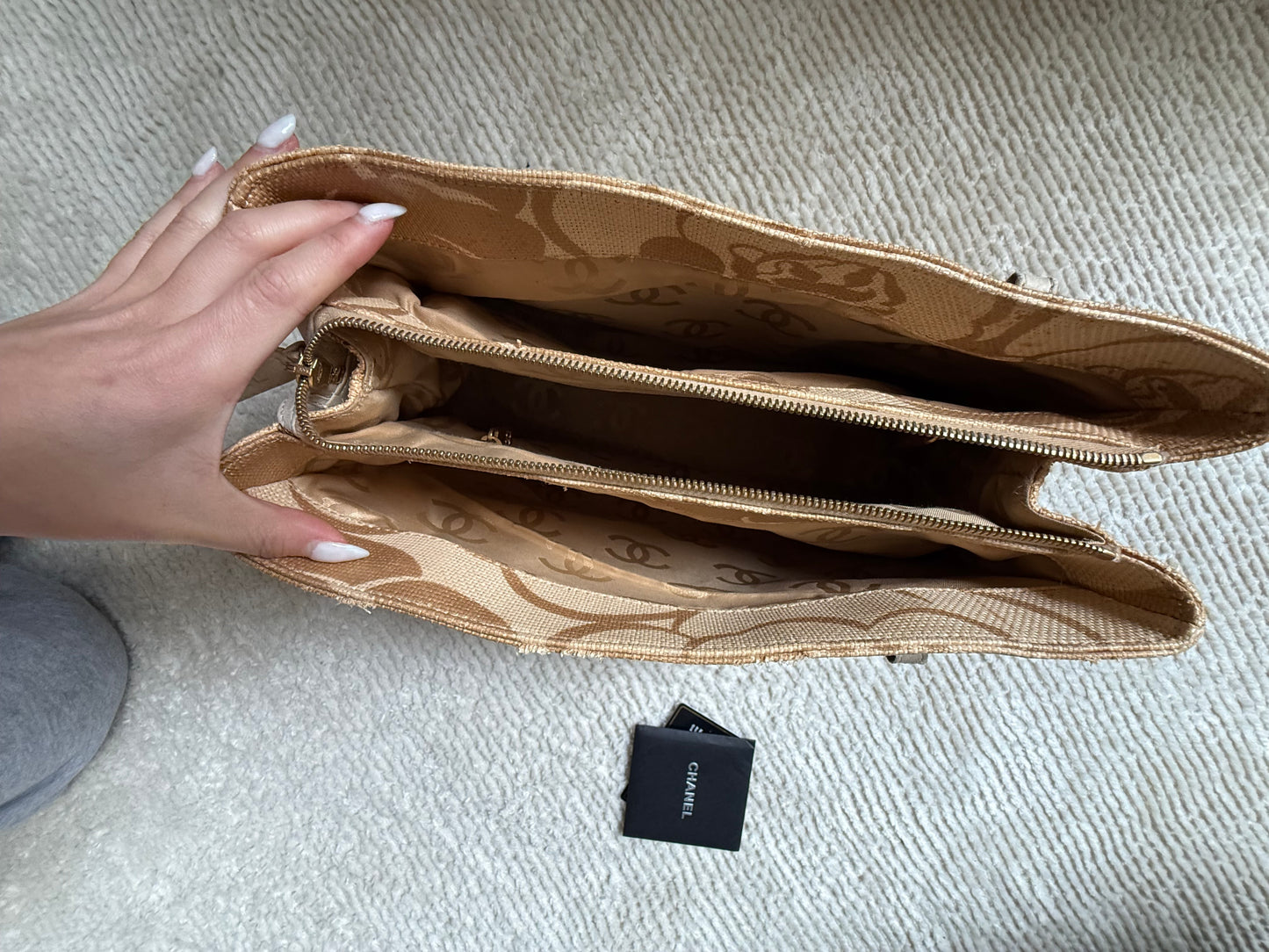 Chanel 2008 Gold Camellia Raffia Tote