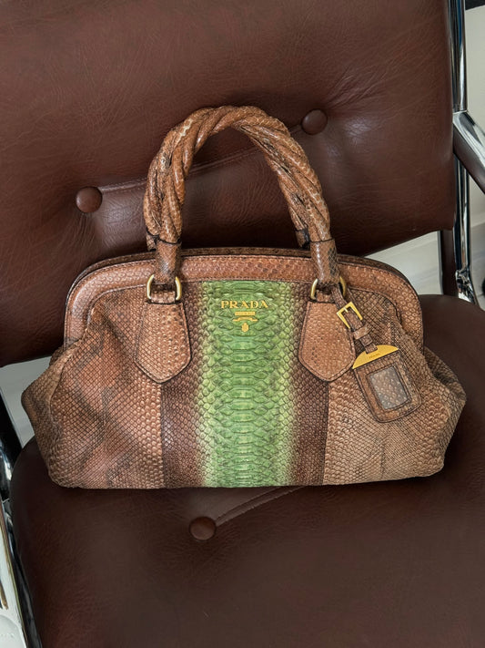 RARE Prada Python Leather Stripe Tote Bag
