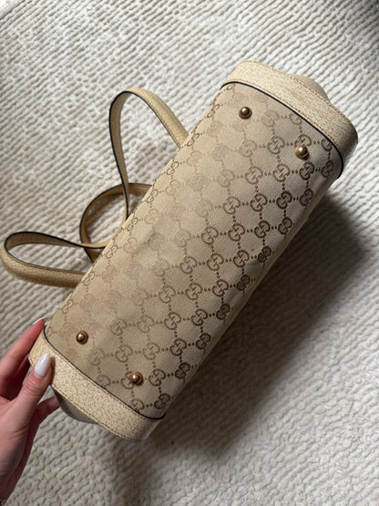 Gucci White Monogram Rose Gold Bamboo Bullet Bag