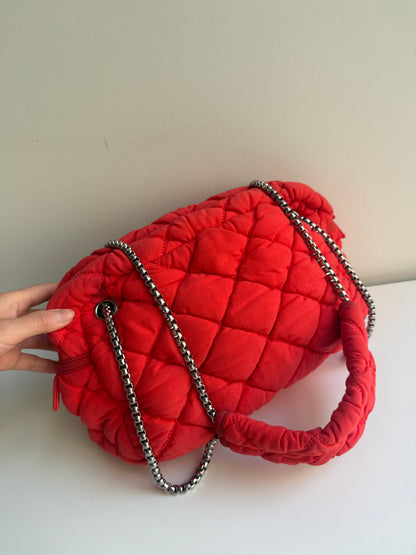 Chanel Orange Nylon Bubble Quilted Shoulder Bag