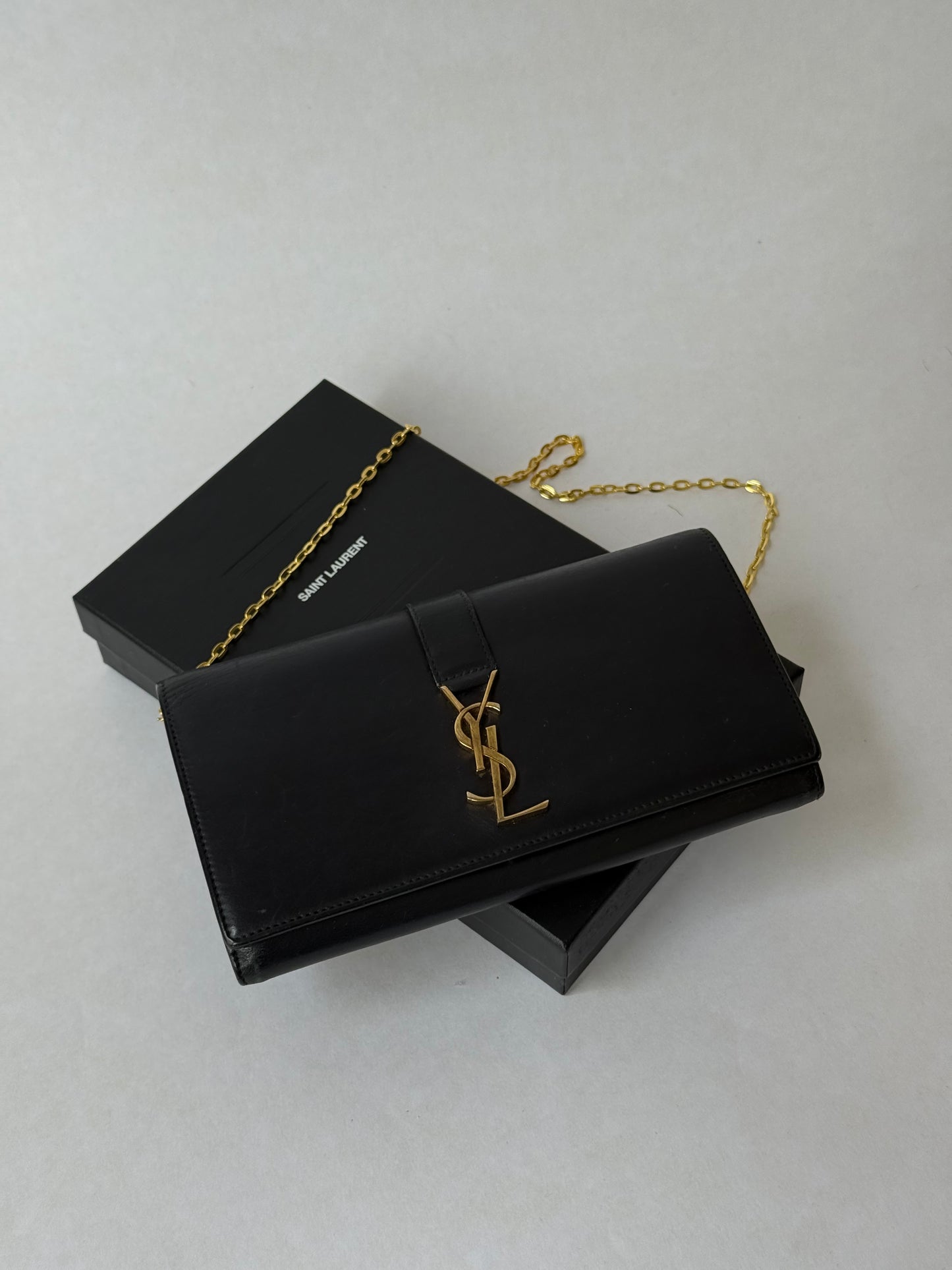 YSL Black & Gold Kate Wallet On Chain w/ Box