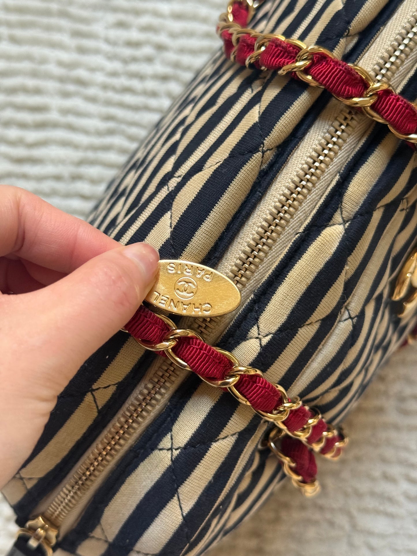 Chanel 2014 Coco Sailor Stripe Gold Shoulder Bag