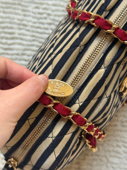 Chanel 2014 Coco Sailor Stripe Gold Shoulder Bag