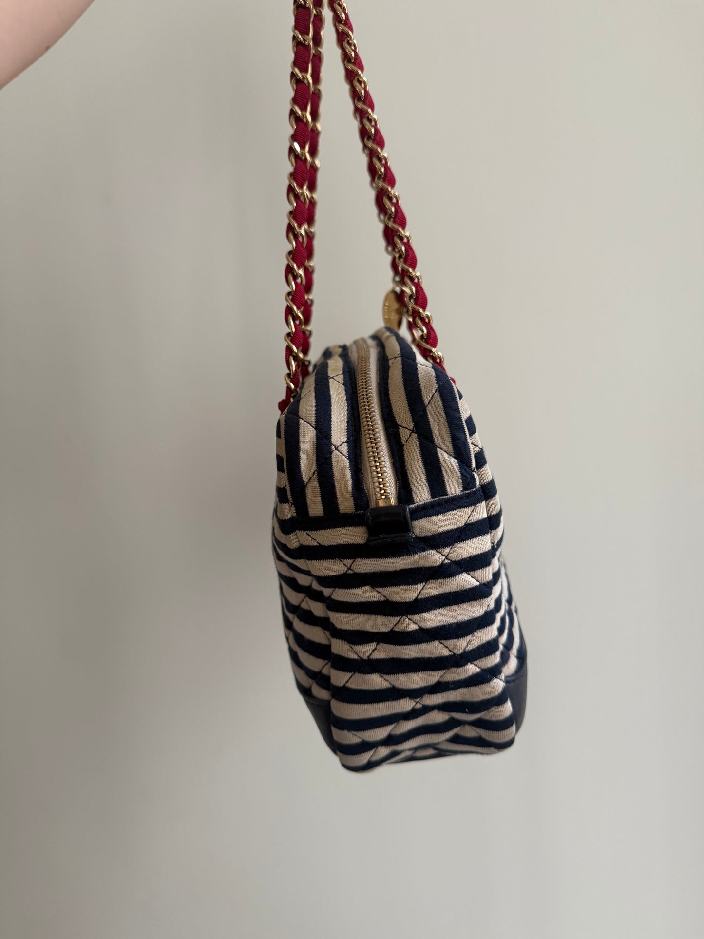 Chanel 2014 Coco Sailor Stripe Gold Shoulder Bag