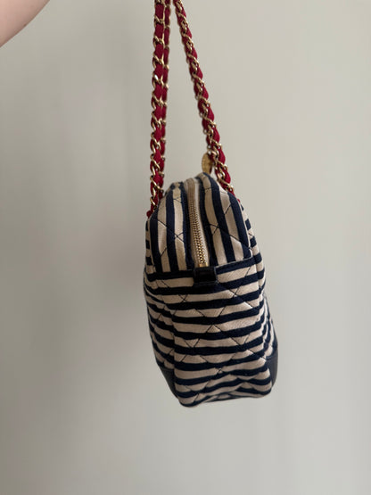 Chanel 2014 Coco Sailor Stripe Gold Shoulder Bag