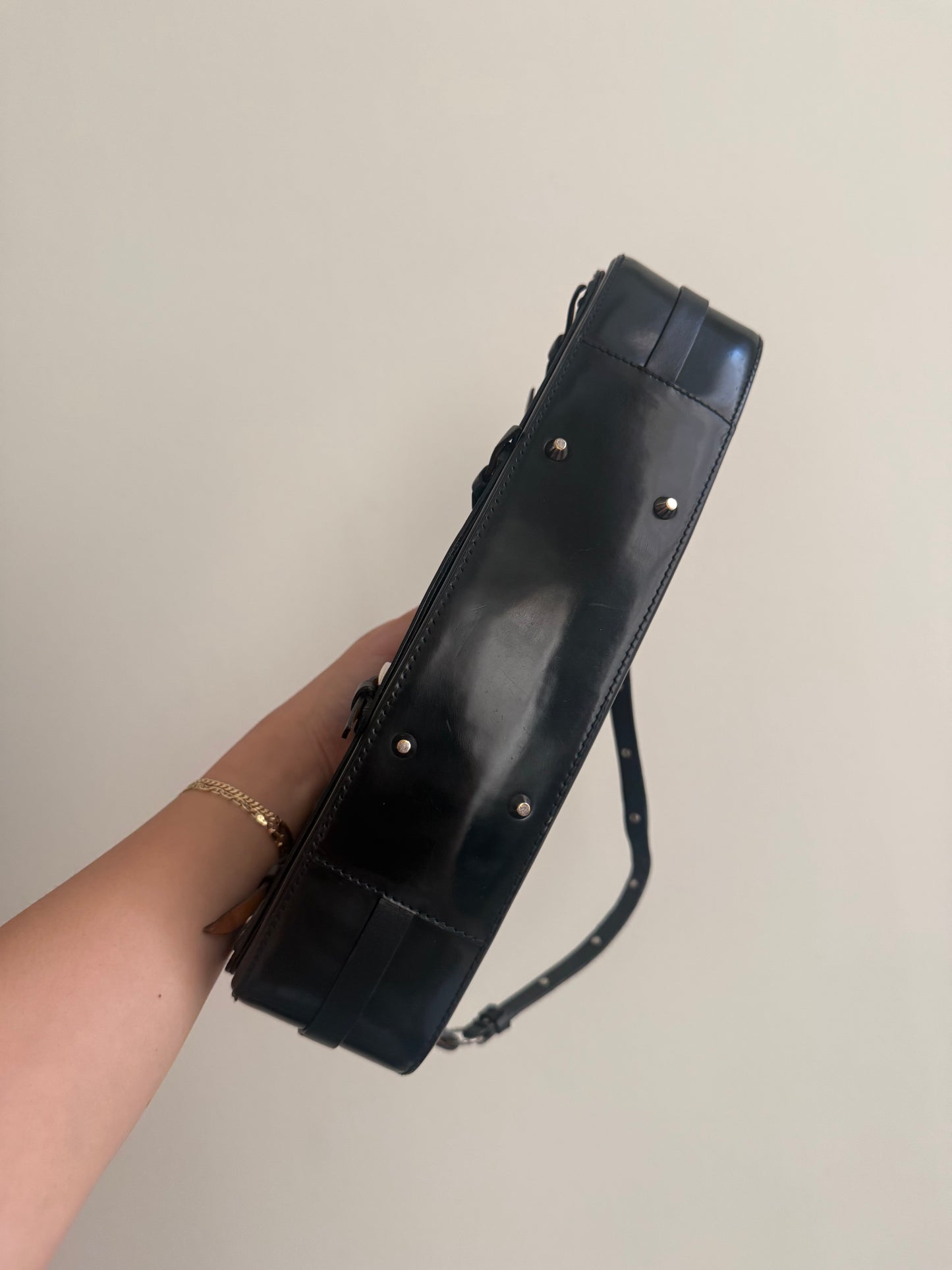 RARE 2003 Galliano Dior Black Patent Leather Bondage Shoulder Bag