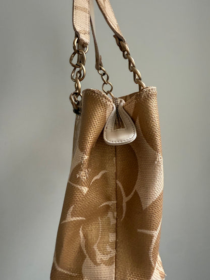 Chanel 2008 Gold Camellia Raffia Tote