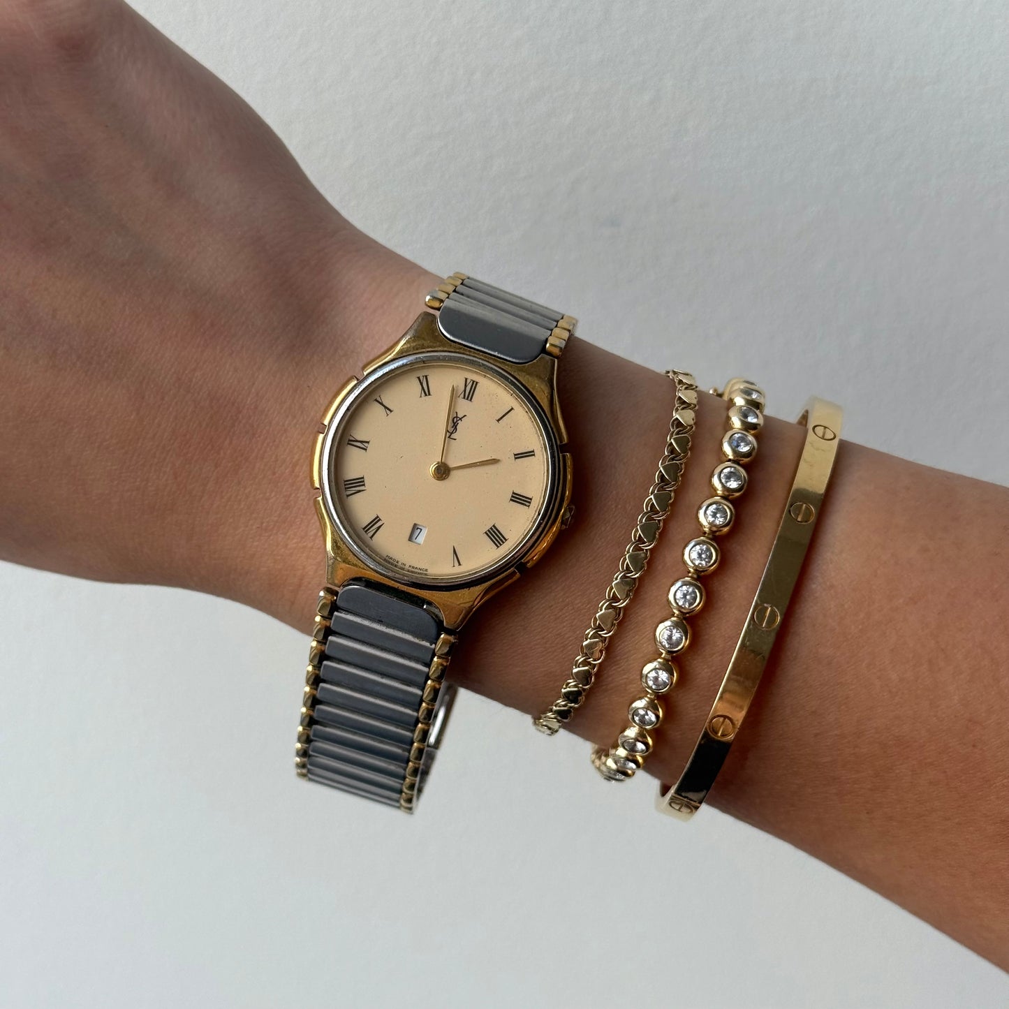 YSL 32mm Cream Roman Dial Two Tone Dial