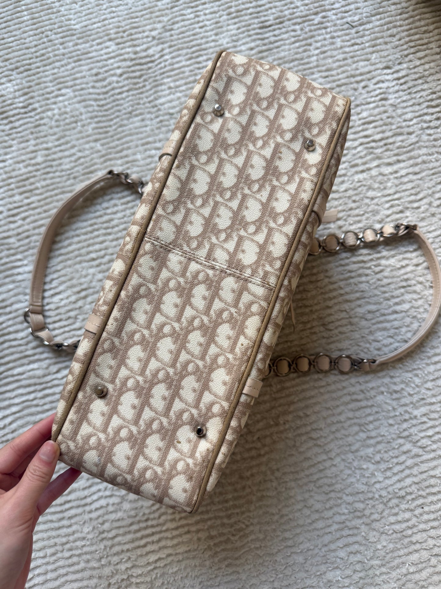 Christian Dior Romantique Cream Monogram Bow Shoulder Tote