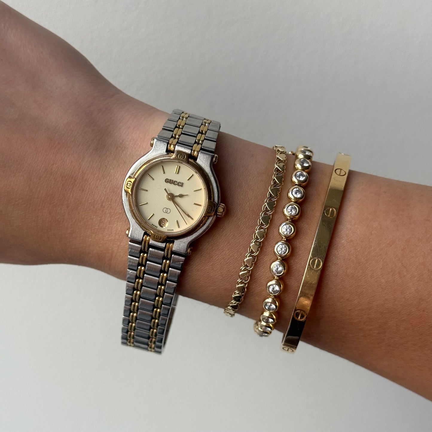Gucci 24mm White Dial Two Tone Watch