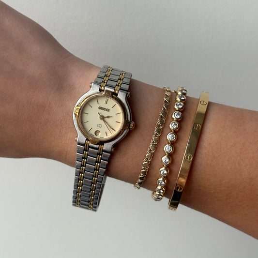 Gucci 24mm White Dial Two Tone Watch