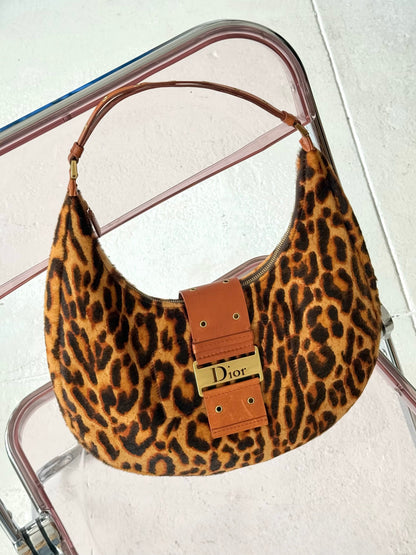 RARE Christian Dior Cheetah Ponyhair Street Chic Large Croissant Shoulder Bag