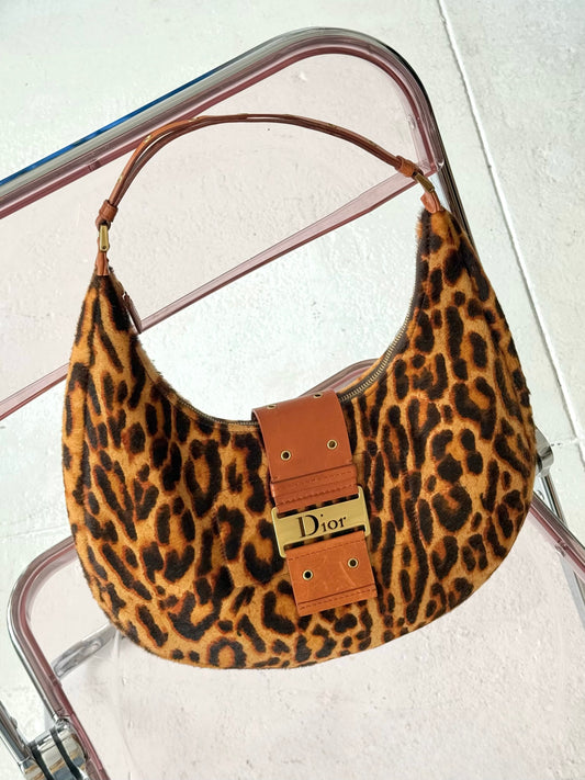 RARE Christian Dior Cheetah Ponyhair Street Chic Large Croissant Shoulder Bag