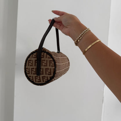 Fendi Brown Zucchino Monogram Mini Barrel Bag