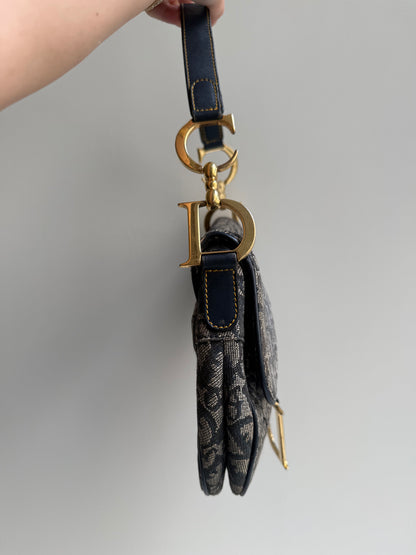 Christian Dior Navy Monogram Gold Saddle Bag