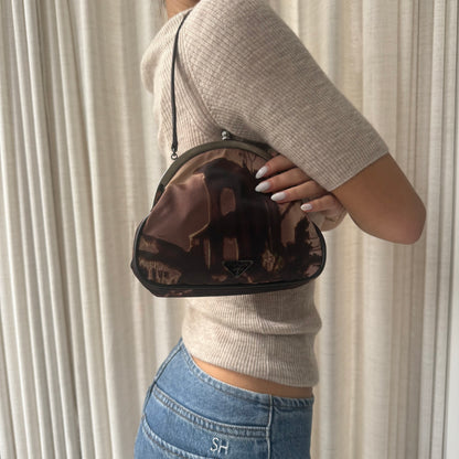 RARE Limited Edition Prada Brown Satin Mini Top Handle Clutch