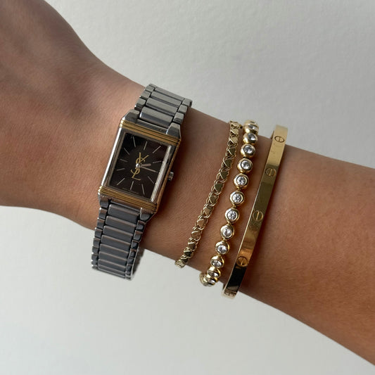 YSL 24mm Square Tank Two Tone Watch