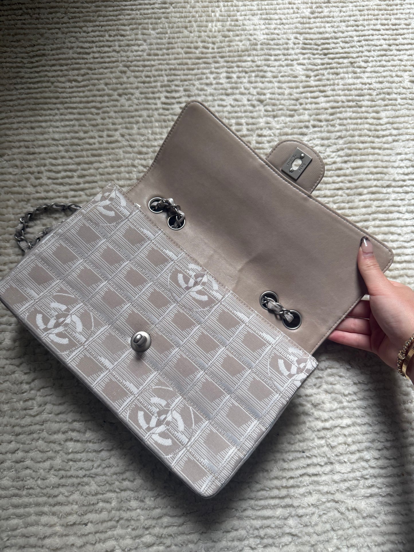 Chanel 2001 Beige Travel Line Flap Bag