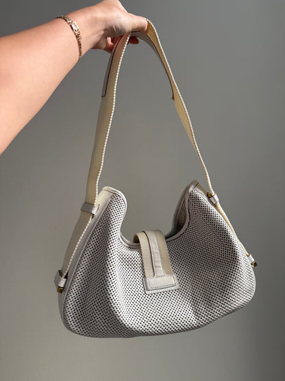 RARE Gucci White Perforated Leather Mesh Shoulder Bag