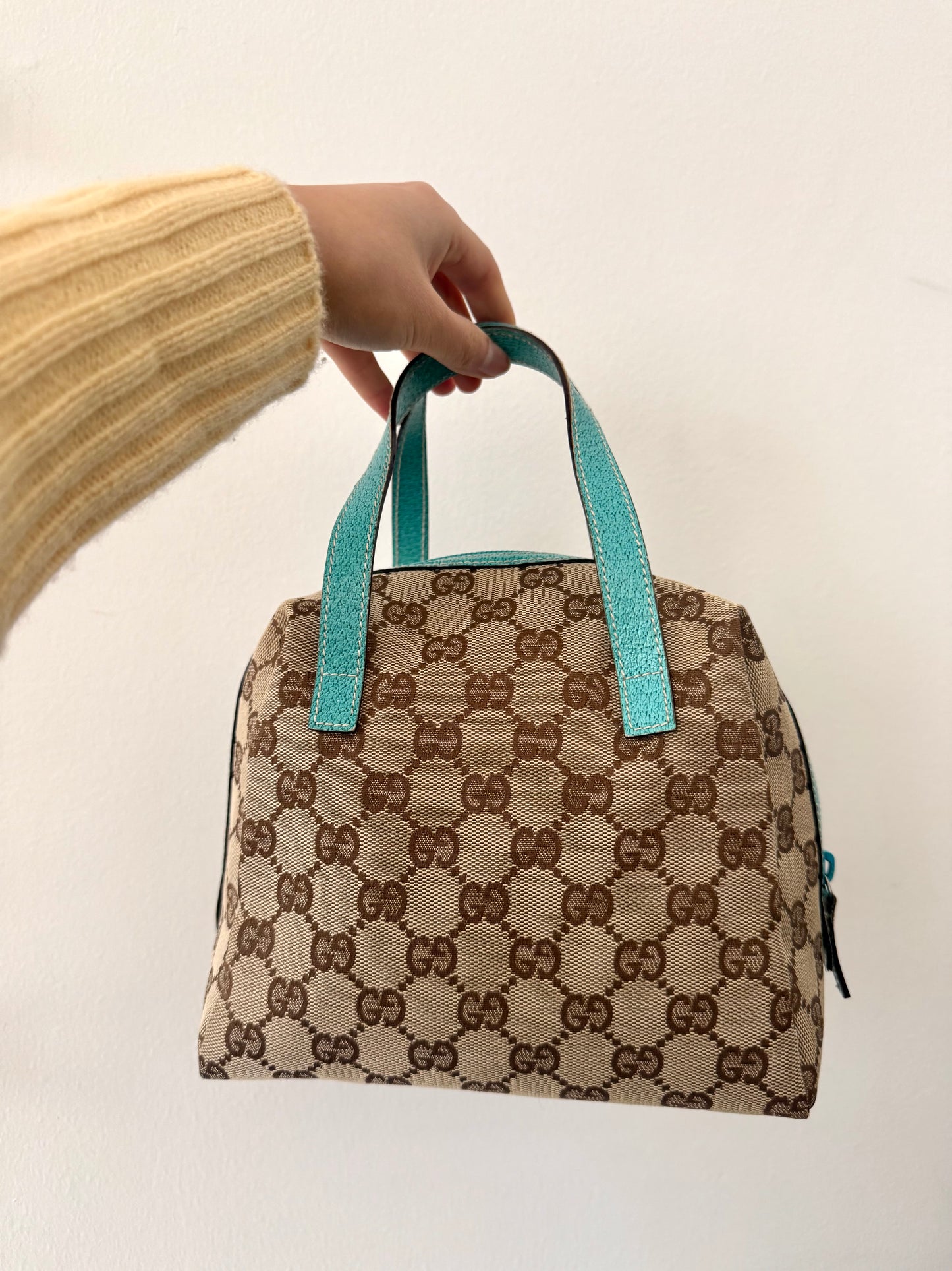 Gucci Monogram Small Teal Leather Top Handle Bag
