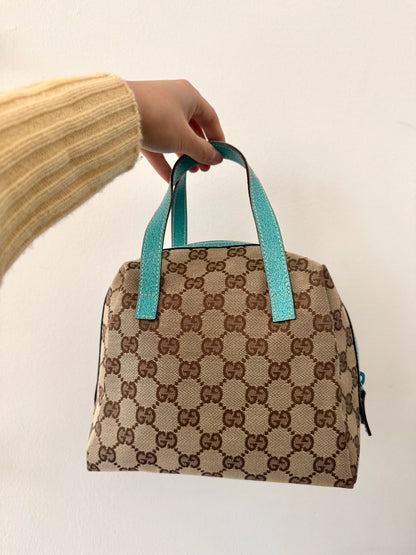 Gucci Monogram Small Teal Leather Top Handle Bag