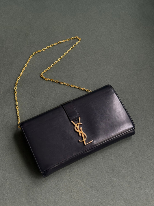 YSL Dark Navy Kate Lambskin Wallet On Chain
