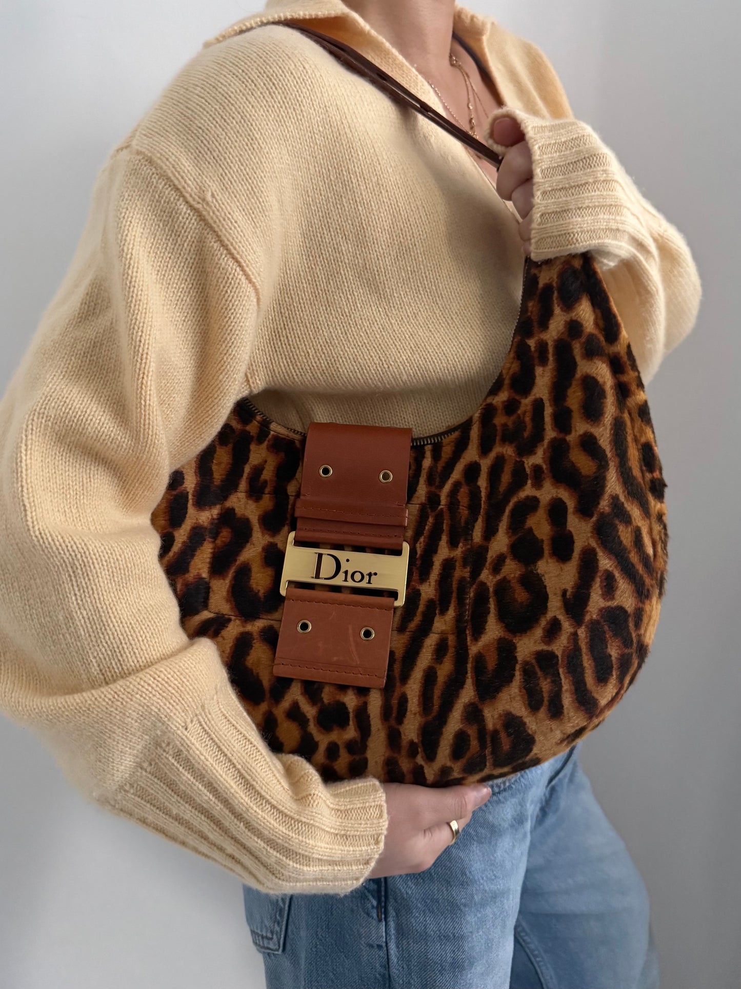 RARE Christian Dior Cheetah Ponyhair Street Chic Large Croissant Shoulder Bag