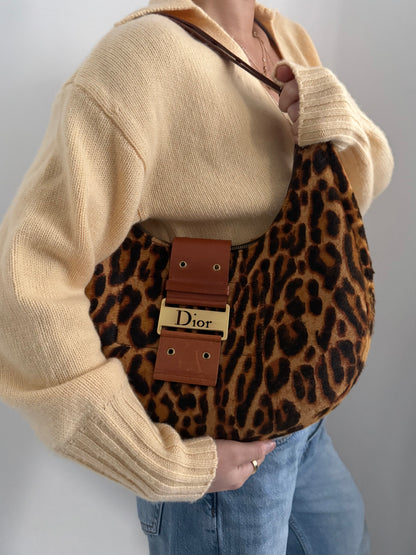 RARE Christian Dior Cheetah Ponyhair Street Chic Large Croissant Shoulder Bag
