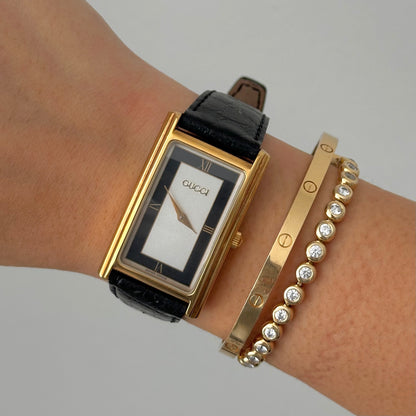 Gucci Black Croc Leather Tank Watch