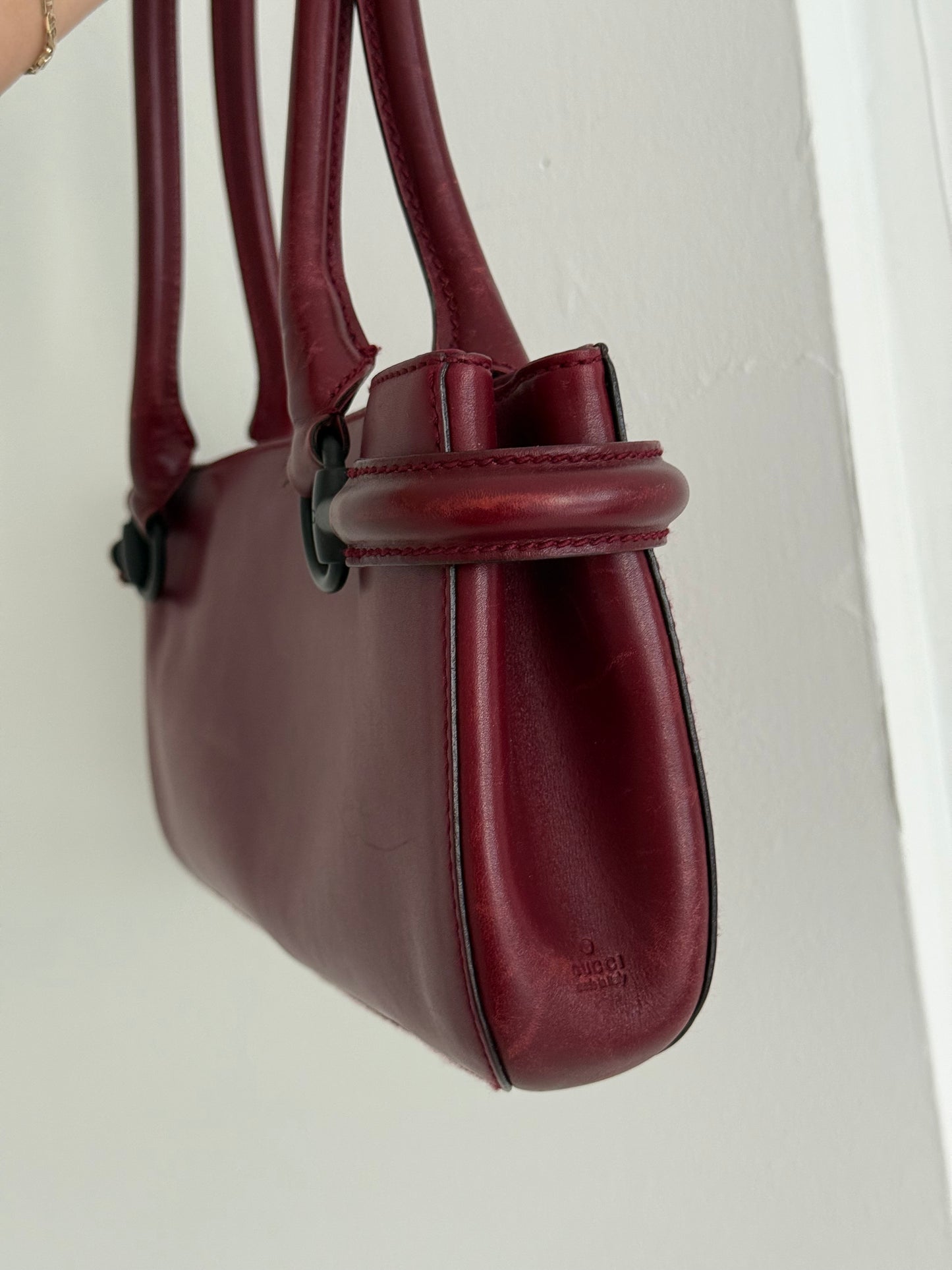 Tom Ford Era Gucci Burgundy Leather Horsebit East West Shoulder Bag