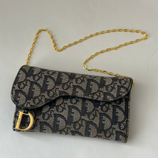Christian Dior Trotter Monogram Saddle Wallet On Chain