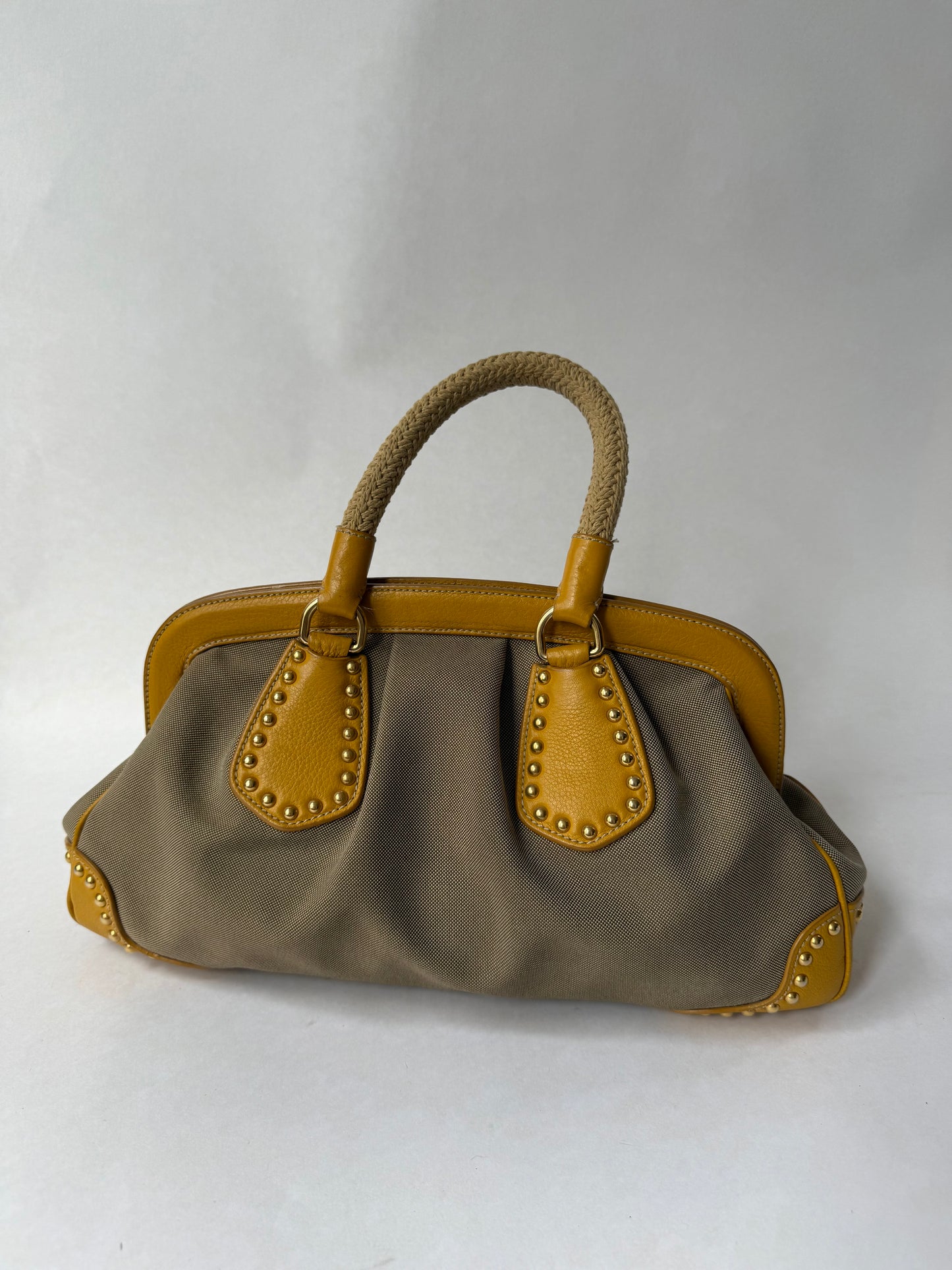 RARE Prada Yellow Studded Logo Frame Bag
