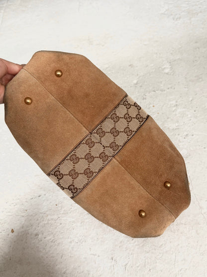 Gucci Brown Suede GG Bowler Bag