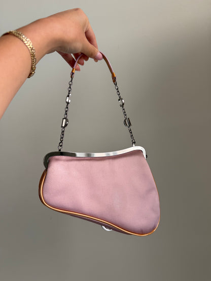 RARE Christian Dior Satin Pink Orange Mini Evening Saddle Bag