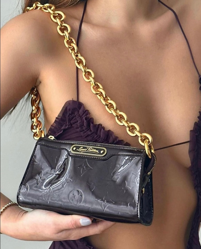 Louis Vuitton Purple Vernis Gold Chain Pochette